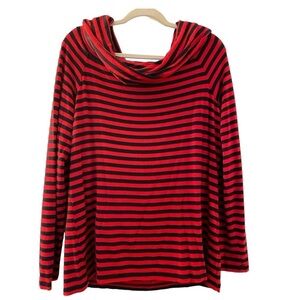 Tommy Hilfiger cowl neck knit pullover, size XL, red and black striped.